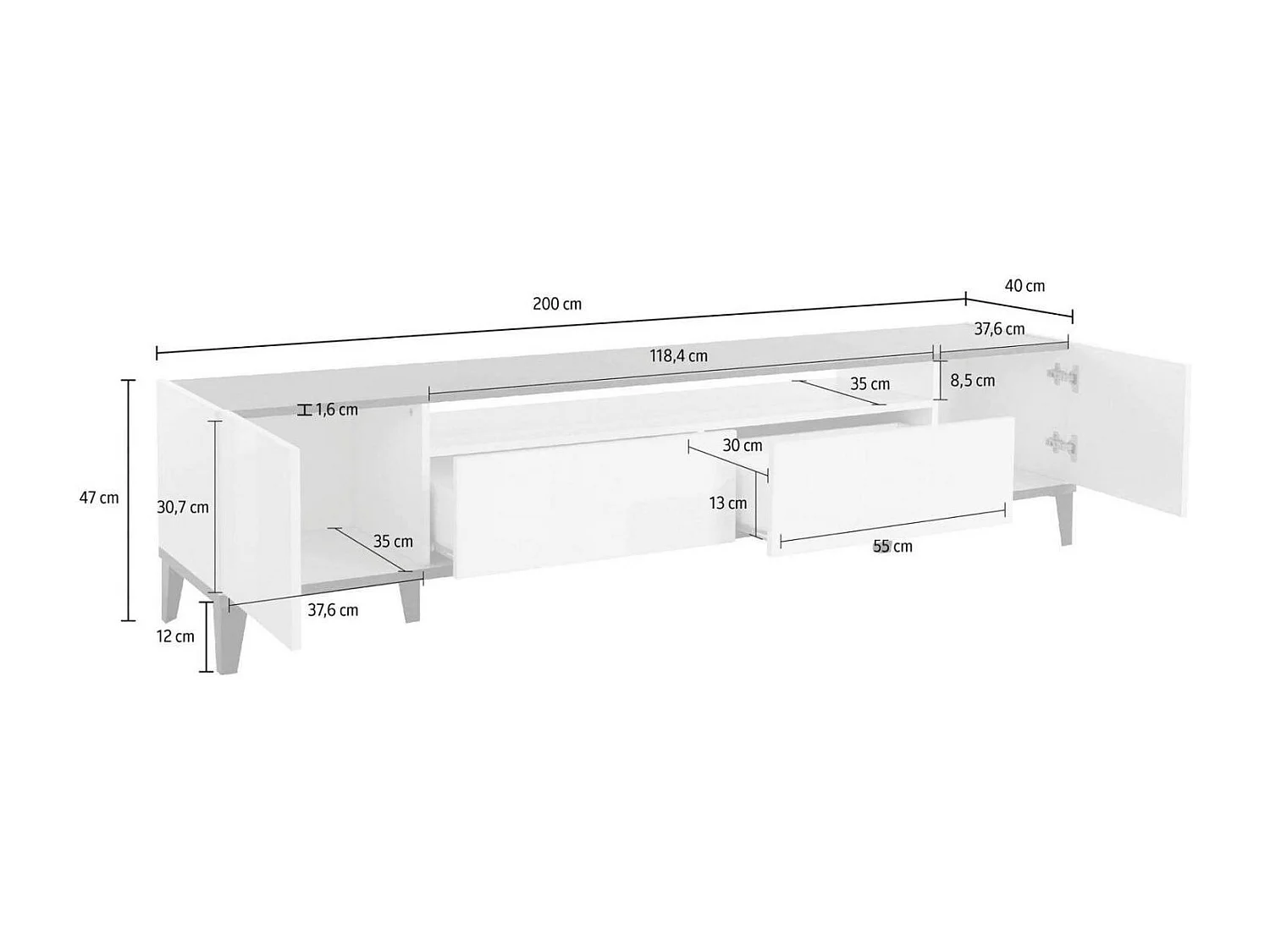 Meuble TV Dmaigna, Buffet bas de salon avec 2 portes, Base pour meuble TV, 100% Made in Italy, 200x40h47 cm, Ardoise et Érable