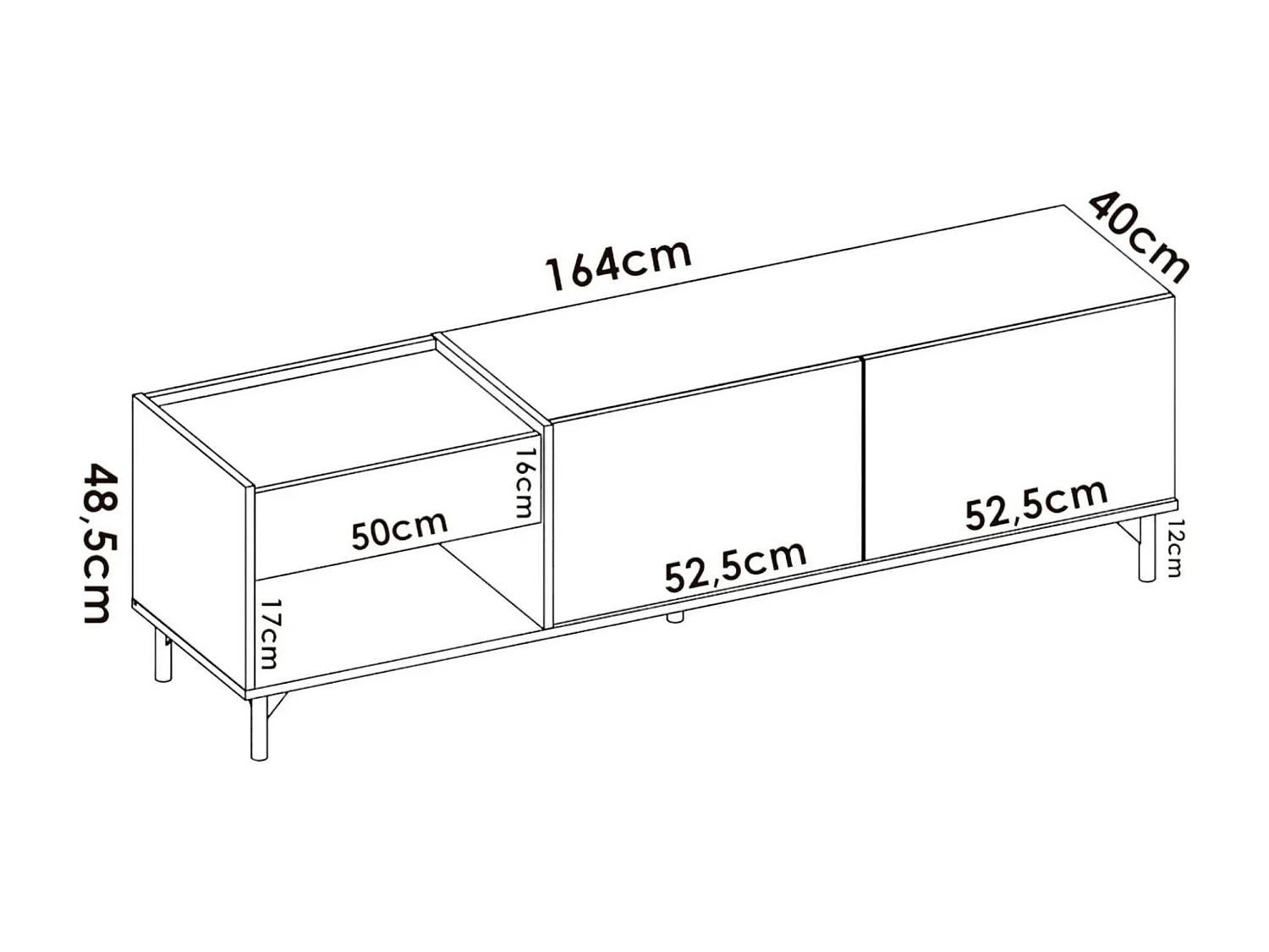 TV-Ständer Dpandu, niedriges Sideboard für Wohnzimmer, Sideboard für Wohnzimmer für Fernseher, 164 x 39 x 49 cm, Eiche Nodes und Anthrazit