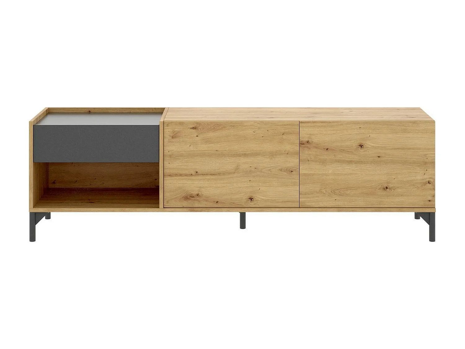 TV-Ständer Dpandu, niedriges Sideboard für Wohnzimmer, Sideboard für Wohnzimmer für Fernseher, 164 x 39 x 49 cm, Eiche Nodes und Anthrazit