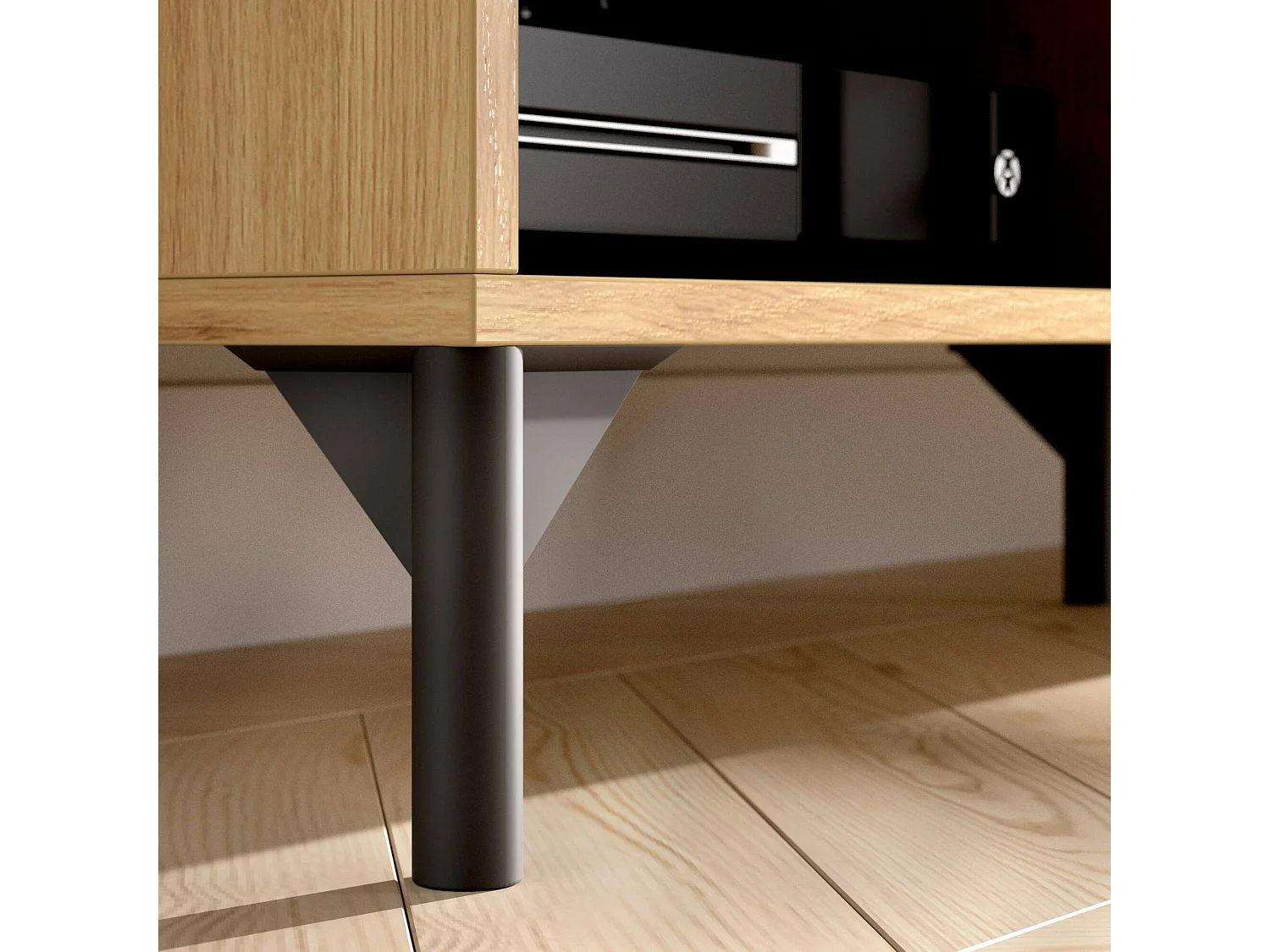 TV-Ständer Dpandu, niedriges Sideboard für Wohnzimmer, Sideboard für Wohnzimmer für Fernseher, 164 x 39 x 49 cm, Eiche Nodes und Anthrazit