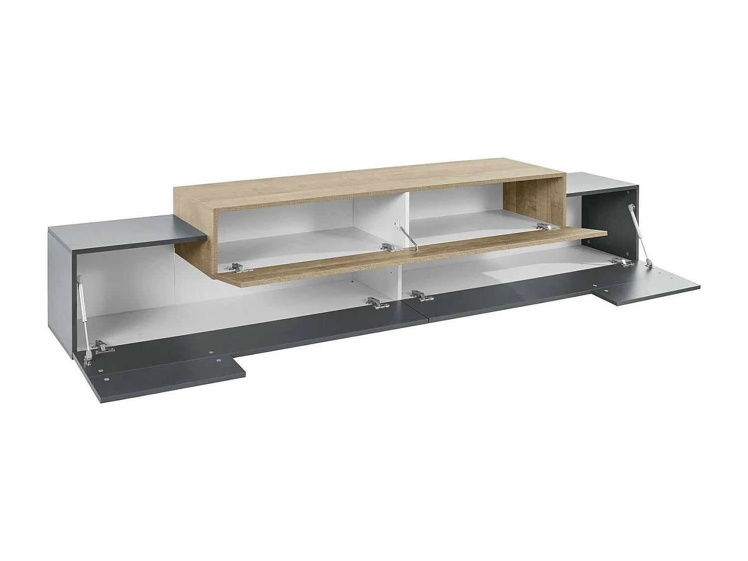 Dlamann TV-meubel, Laag woonkamerdressoir, TV-meubelbasis, 100% Made in Italy, 240x45h52 cm, Antraciet en Esdoorn