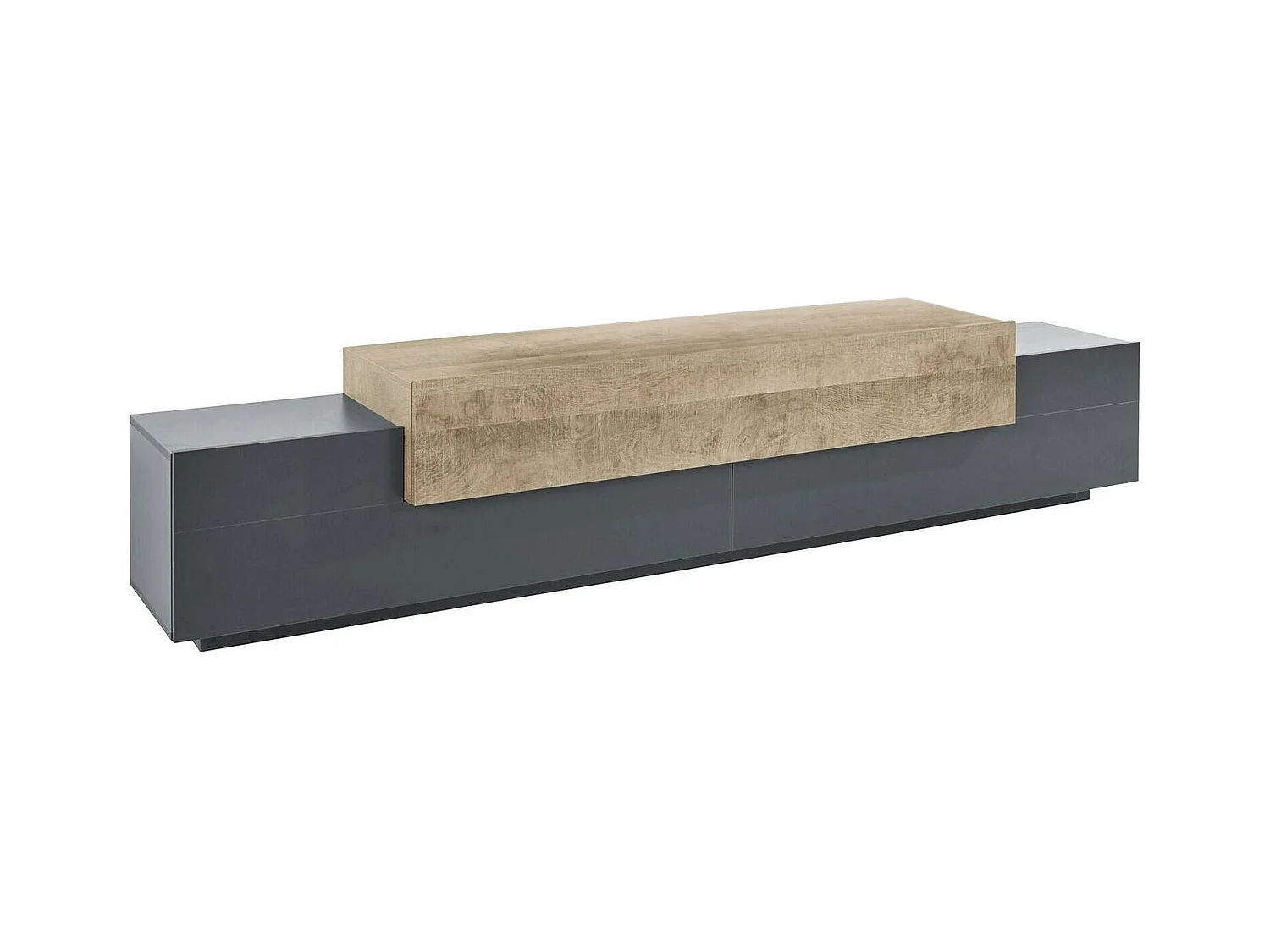 Meuble TV Dlamann, Buffet bas de salon, Base pour meuble TV, 100% Made in Italy, 240x45h52 cm, Anthracite et Érable