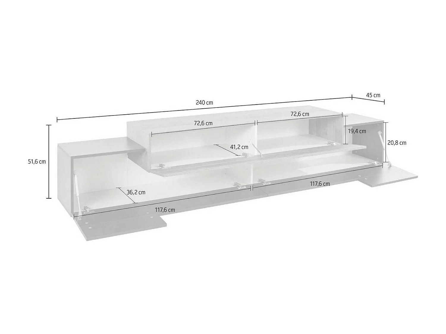 Móvel de TV Dlamann, Aparador baixo de sala, base de móvel de TV, 100% Fabricado em Itália, 240x45h52 cm, Antracite e Bordo