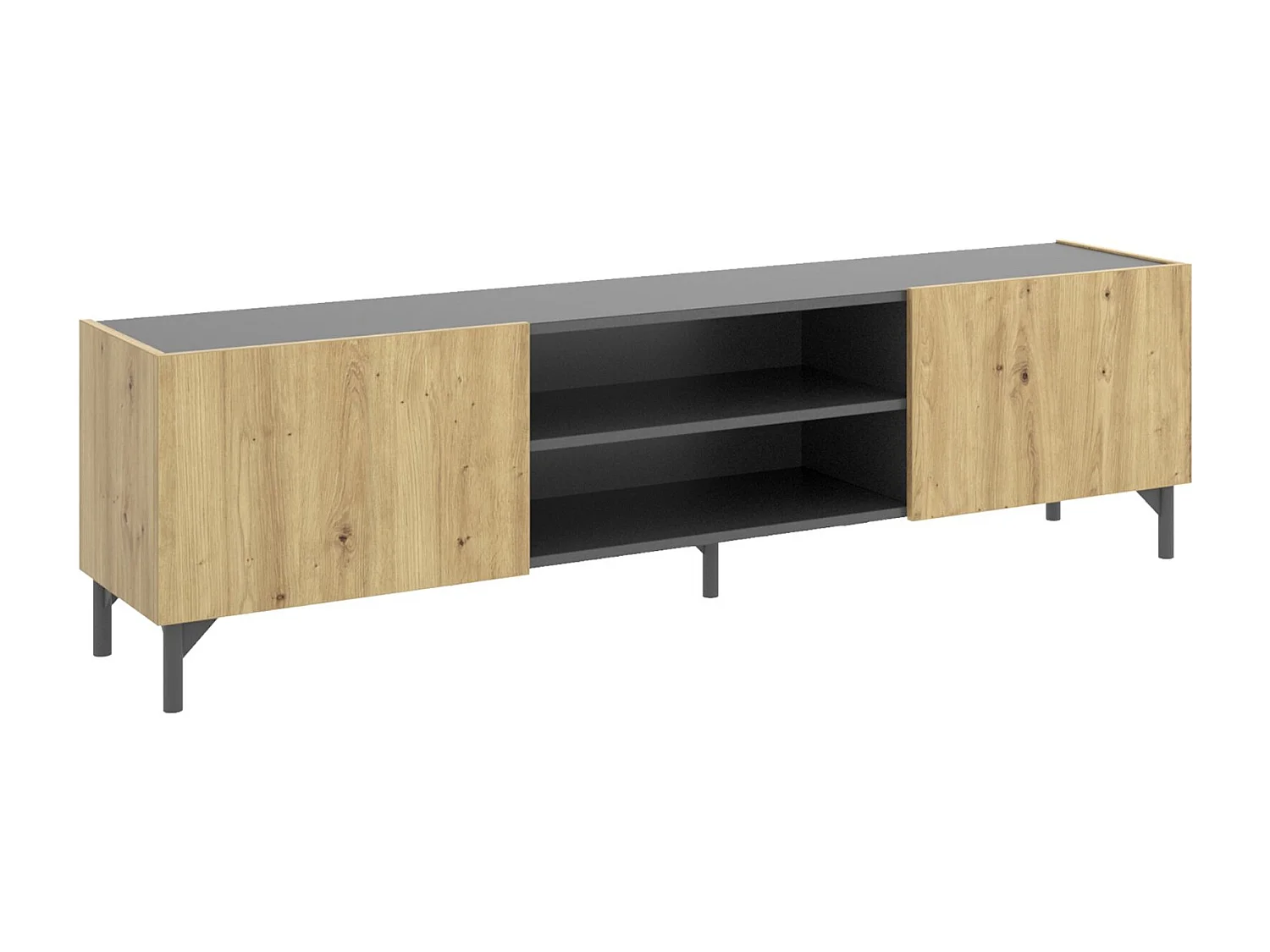 Meuble TV Emet, Buffet bas de salon, Buffet de salon pour télévision, 161x35h45 cm, Chêne noué et Anthracite