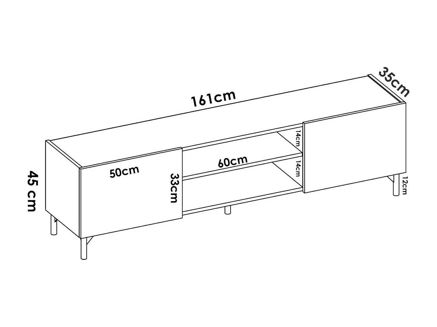 Meuble TV Emet, Buffet bas de salon, Buffet de salon pour télévision, 161x35h45 cm, Chêne noué et Anthracite