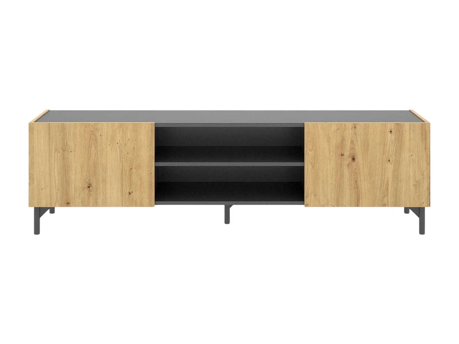 Meuble TV Emet, Buffet bas de salon, Buffet de salon pour télévision, 161x35h45 cm, Chêne noué et Anthracite