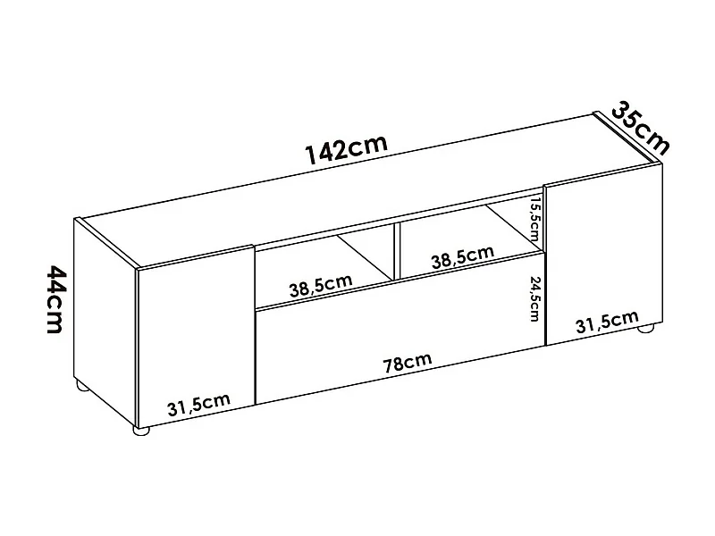Meuble TV Etna, Buffet bas de salon, Buffet de salon pour télévision, 142x35h44 cm, Blanc et Chêne Noeud