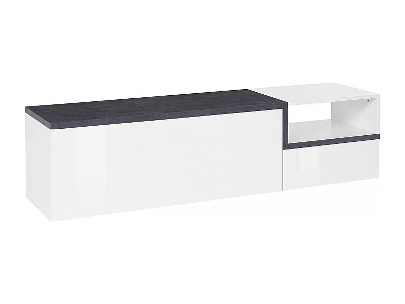 Meuble TV Dgal, Buffet bas de salon avec 2 portes, Base pour meuble TV, 100% Made in Italy, 160x40h46 cm, Blanc brillant et ardoise