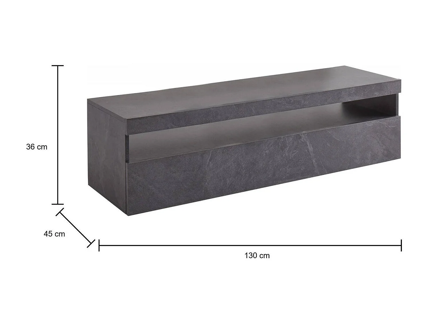 Fernsehschrank Dcaiced, Niedriges Sideboard für Wohnzimmer, Sockel für TV-Möbel, 100 % Made in Italy, cm 130x45h36, Slate