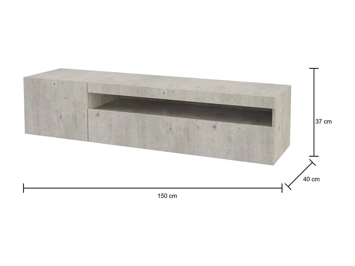 Fernsehschrank Dmangoni, Niedriges Sideboard für Wohnzimmer mit 2 Türen, Sockel für TV-Möbel, 100 % Made in Italy, cm 150x40h37, Zement
