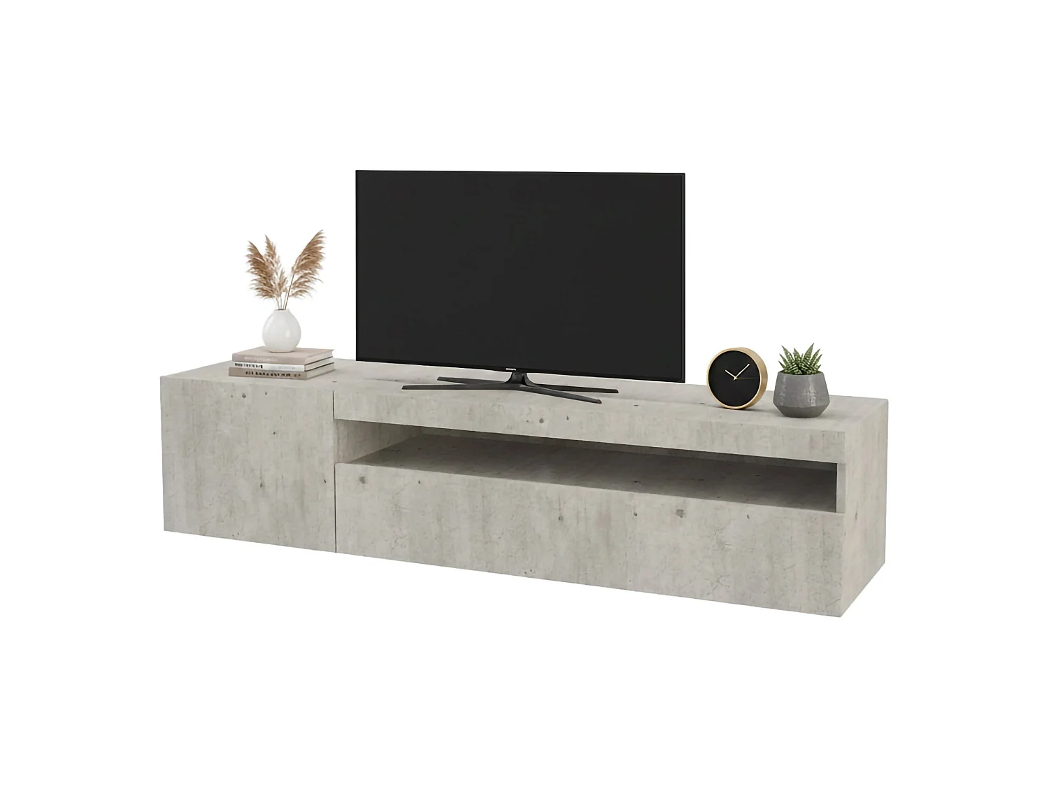 Dmangoni TV-meubel, Laag woonkamerdressoir met 2 deuren, TV-meubelbasis, 100% Made in Italy, 150x40h37 cm, Cement