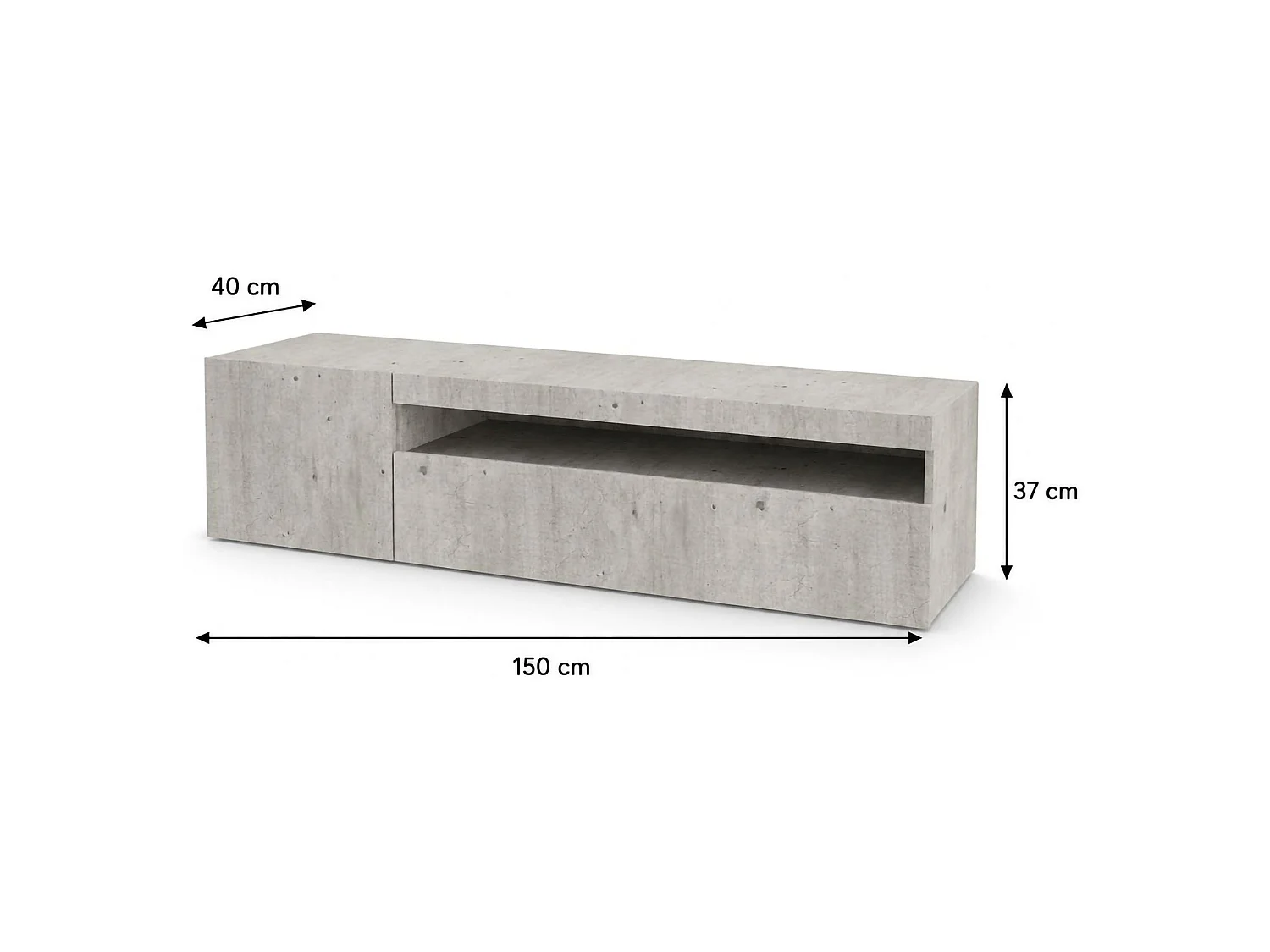 Meuble TV Dmangoni, Buffet bas de salon avec 2 portes, Base pour meuble TV, 100% Made in Italy, 150x40h37 cm, Ciment