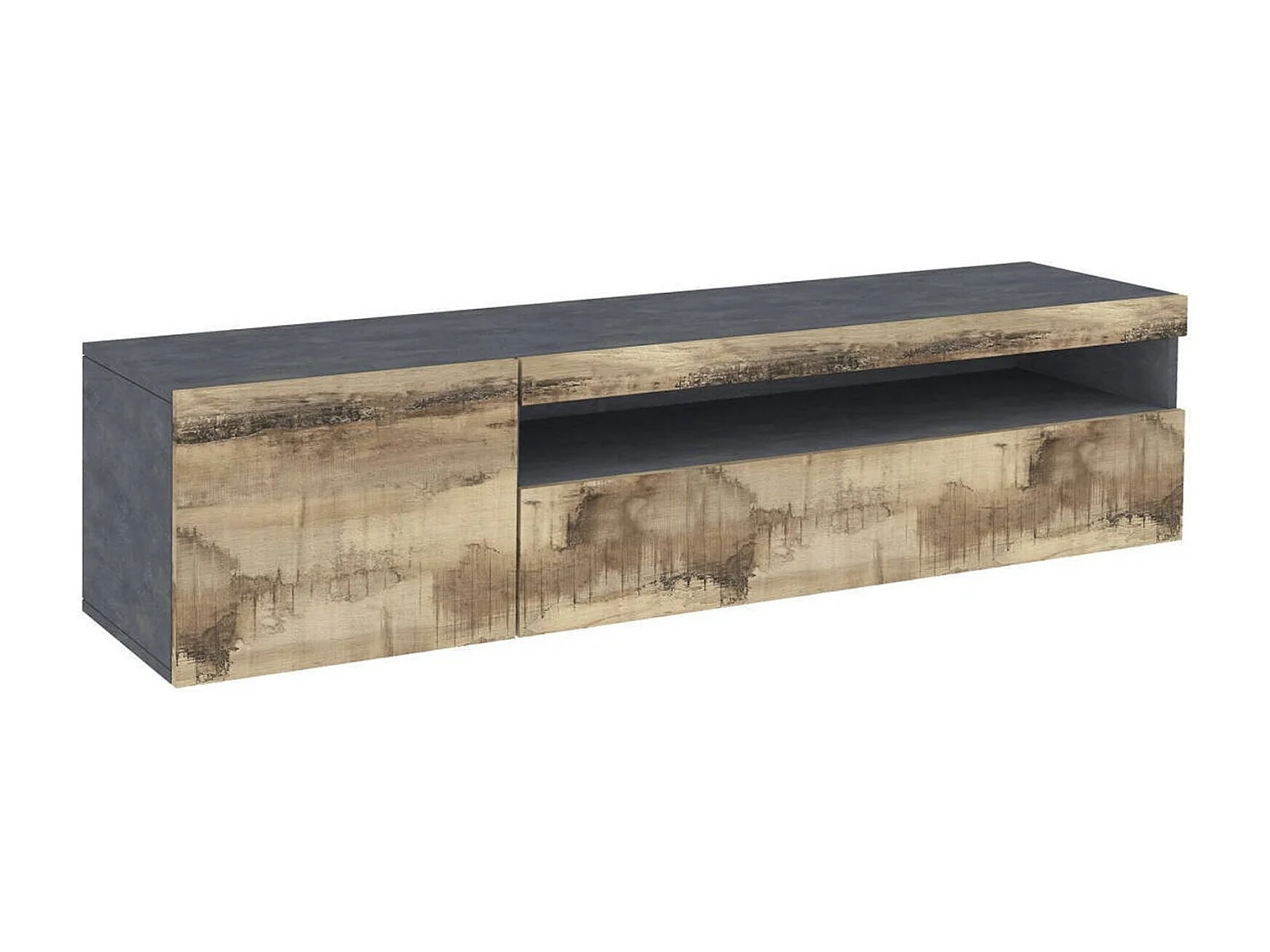 Meuble TV Dbele, Buffet bas de salon, Base pour meuble TV, 100% Made in Italy, 150x40h37 cm, Ardoise et Érable, avec lumière LED