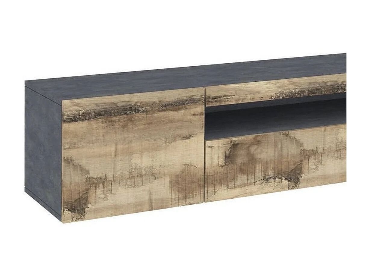 Móvel de TV Dbele, Aparador baixo de sala, base de móvel de TV, 100% Fabricado em Itália, 150x40h37 cm, Ardósia e Bordo, com luz LED