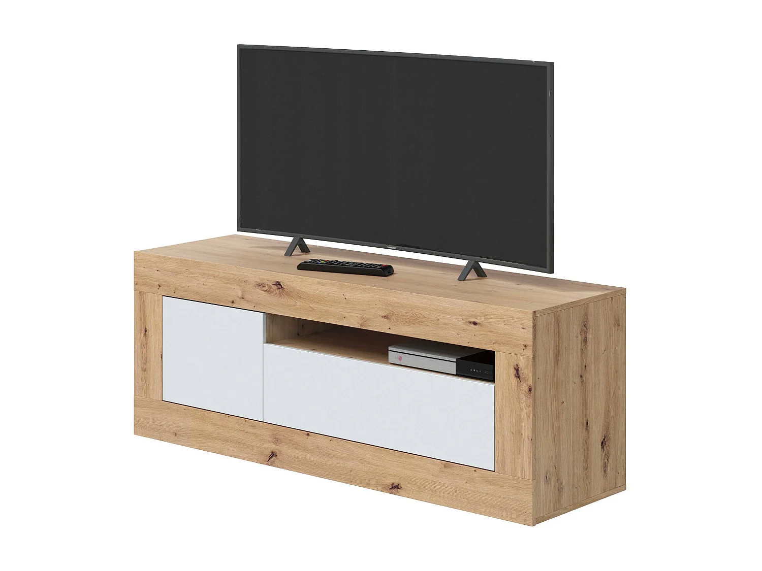 Móvel TV Dfusc, Aparador para televisão da sala, Móvel TV 2 portas, 139x42h53 cm, Carvalho atado e Branco
