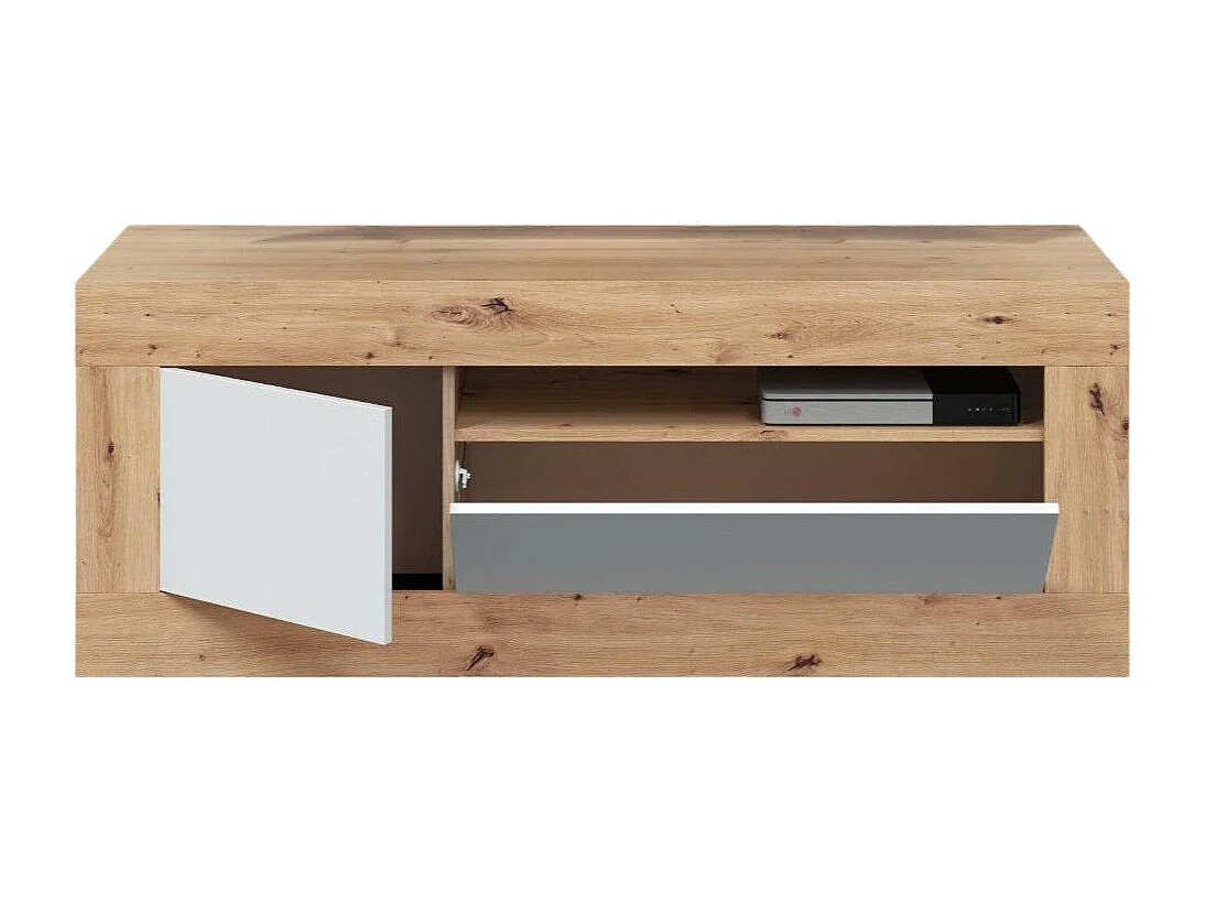 Móvel TV Dfusc, Aparador para televisão da sala, Móvel TV 2 portas, 139x42h53 cm, Carvalho atado e Branco