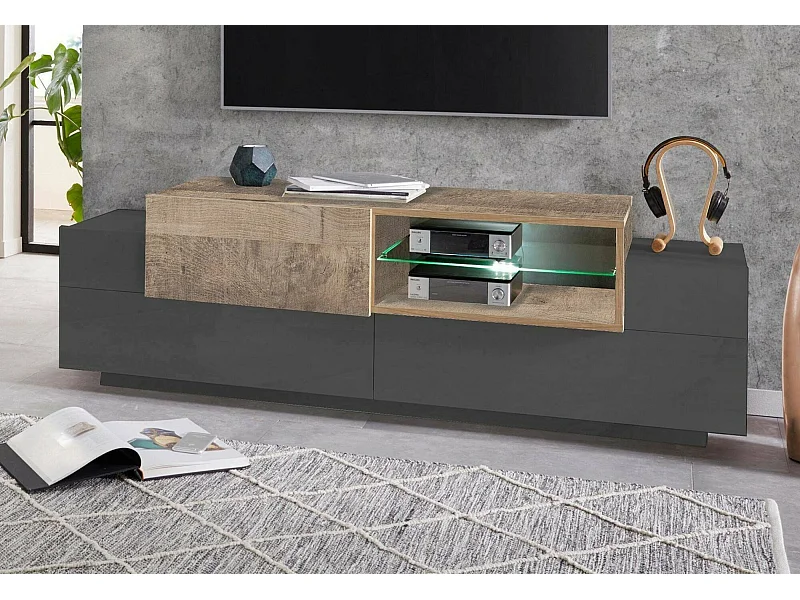 Meuble TV Dlodrin, Buffet bas de salon, Base pour meuble TV, 100% Made in Italy, 160x45h51 cm, Anthracite et Érable