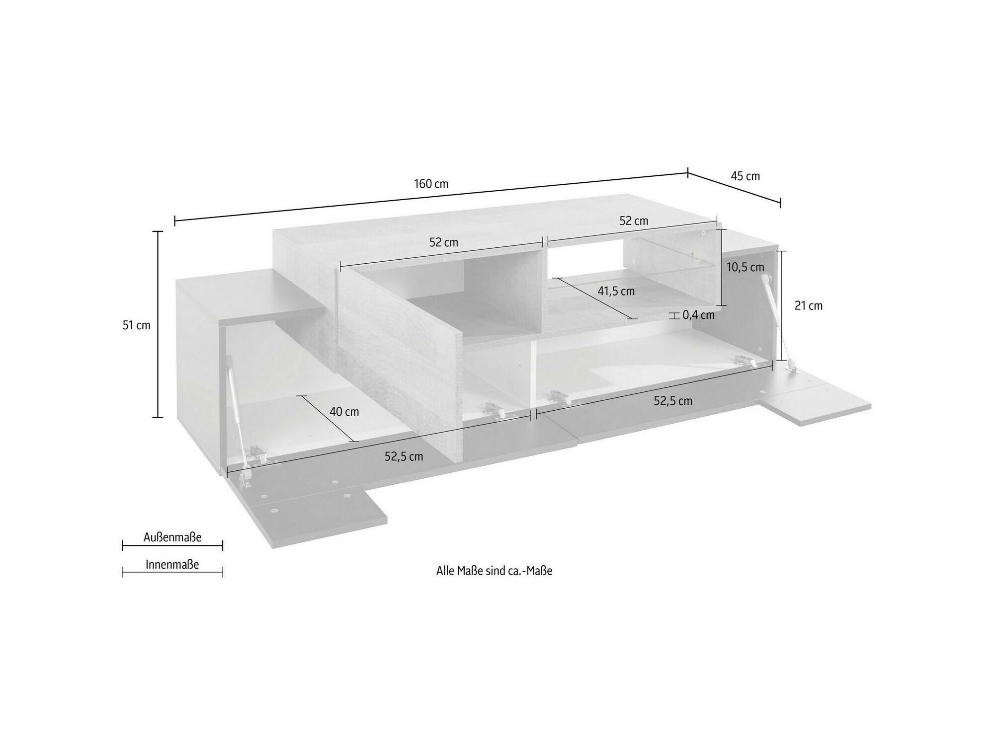 Dmora Mueble de TV con dos puertas y un compartimento abierto, 160 x 40 x 40