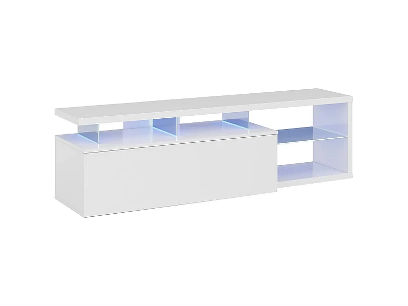 TV-Ständer Dlupert, Sideboard für Wohnzimmerfernseher mit 1 Tür, TV-Ständer mit LED-Licht, Lounge-Buffet, 150x41h50 cm, Glänzend WeiÃŸ
