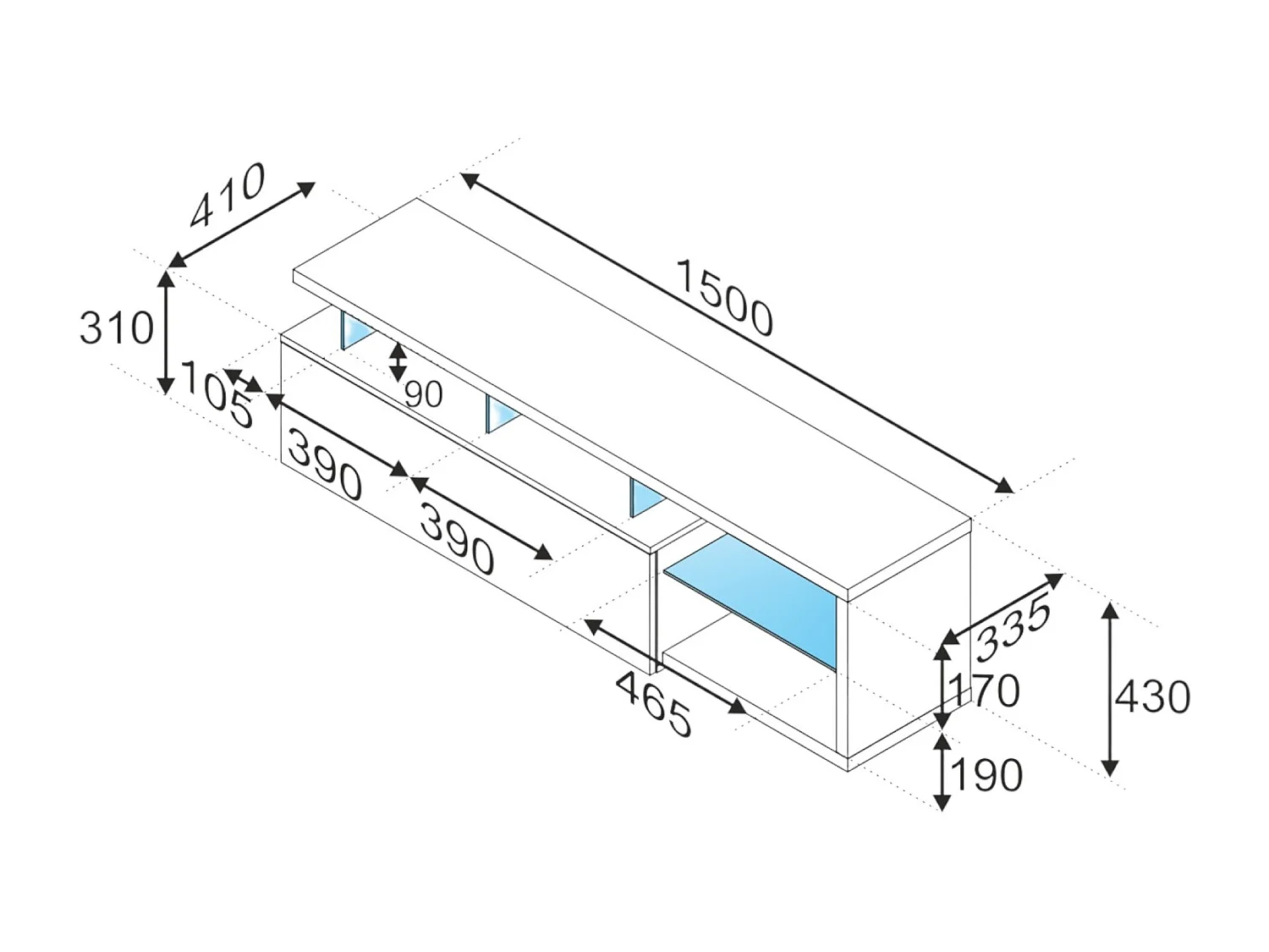 Soporte de TV Dlupert, Aparador para salón televisión con 1 puerta, Mueble de tv con luz led, Bufé salón, 150x41h50 cm, Blanco brillante