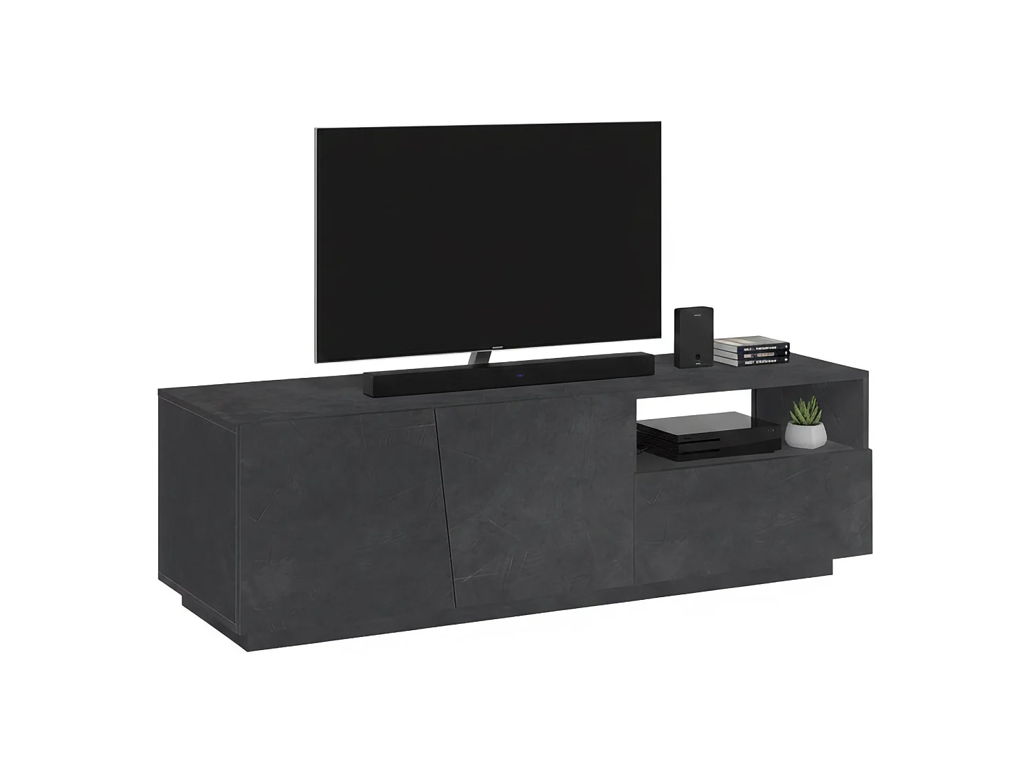 Mueble de televisión Dlandon, Aparador bajo para salón con 2 puertas, base soporte TV, 100% Made in Italy, cm 150x43h46, Pizarra