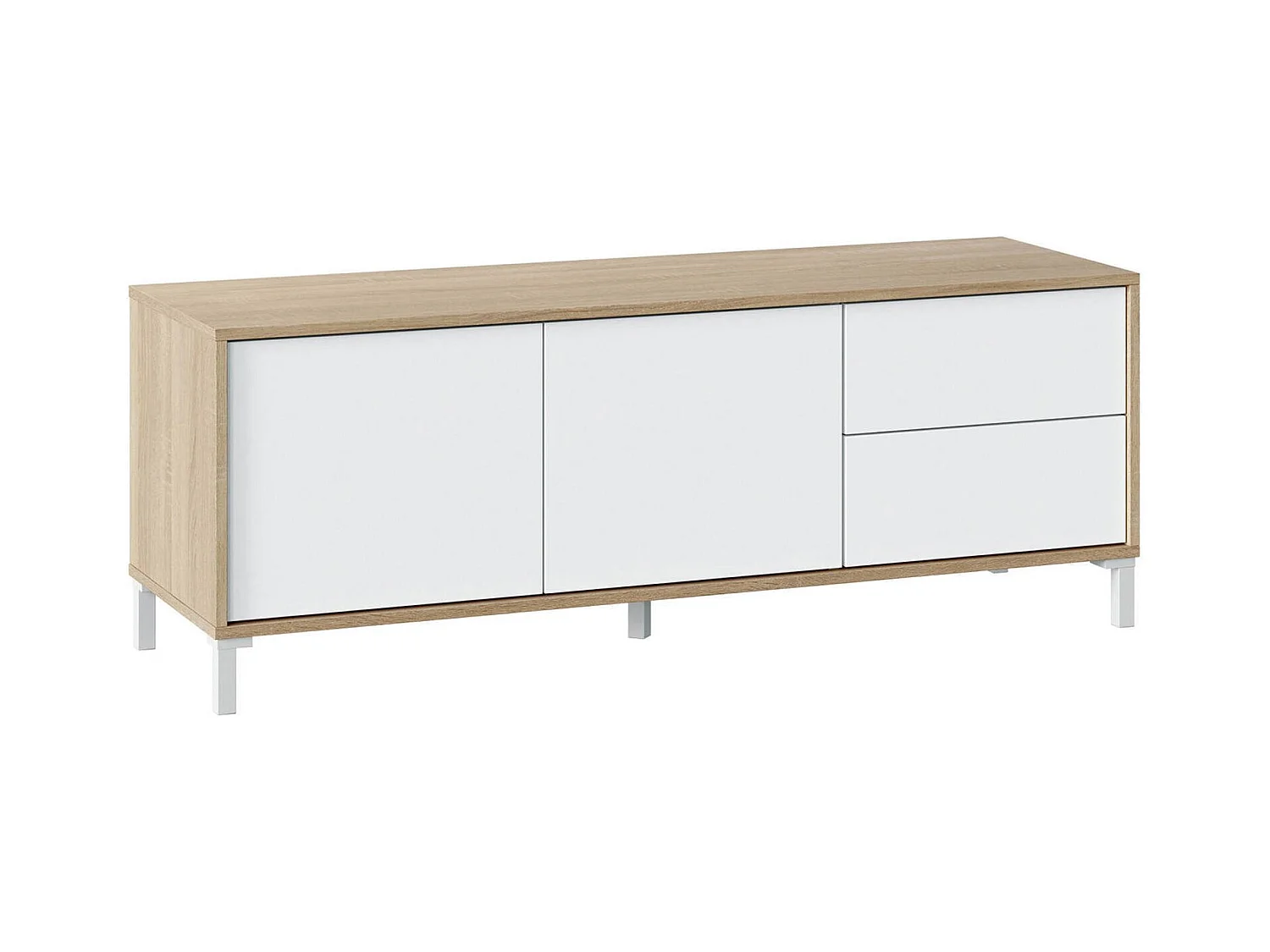 Dayha TV-meubel, Dressoir voor televisie met 2 deuren, TV-meubel voor de woonkamer, TV-meubel, Dressoir voor woonkamer, 130x41h47 cm, Eiken en Wit