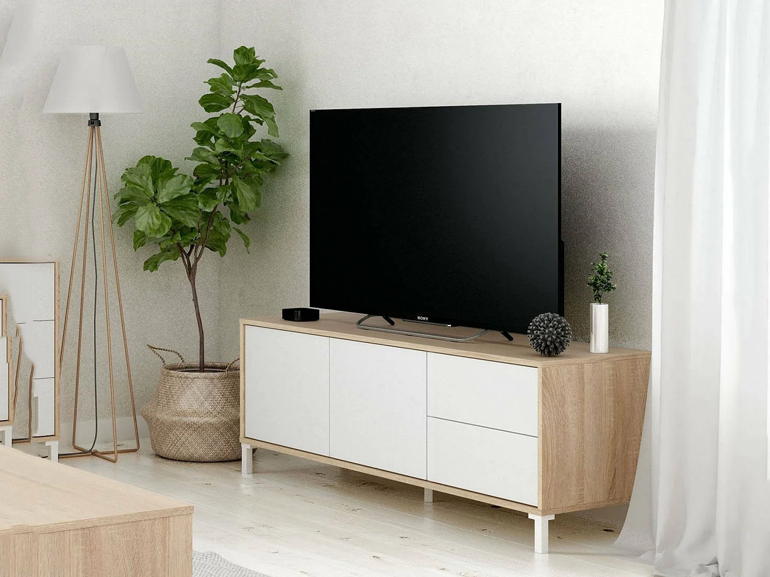 Móvel de TV Dayha, Aparador para televisão com 2 portas, Móvel de TV para sala, Móvel de TV, Aparador para sala, 130x41h47 cm, Carvalho e Branco