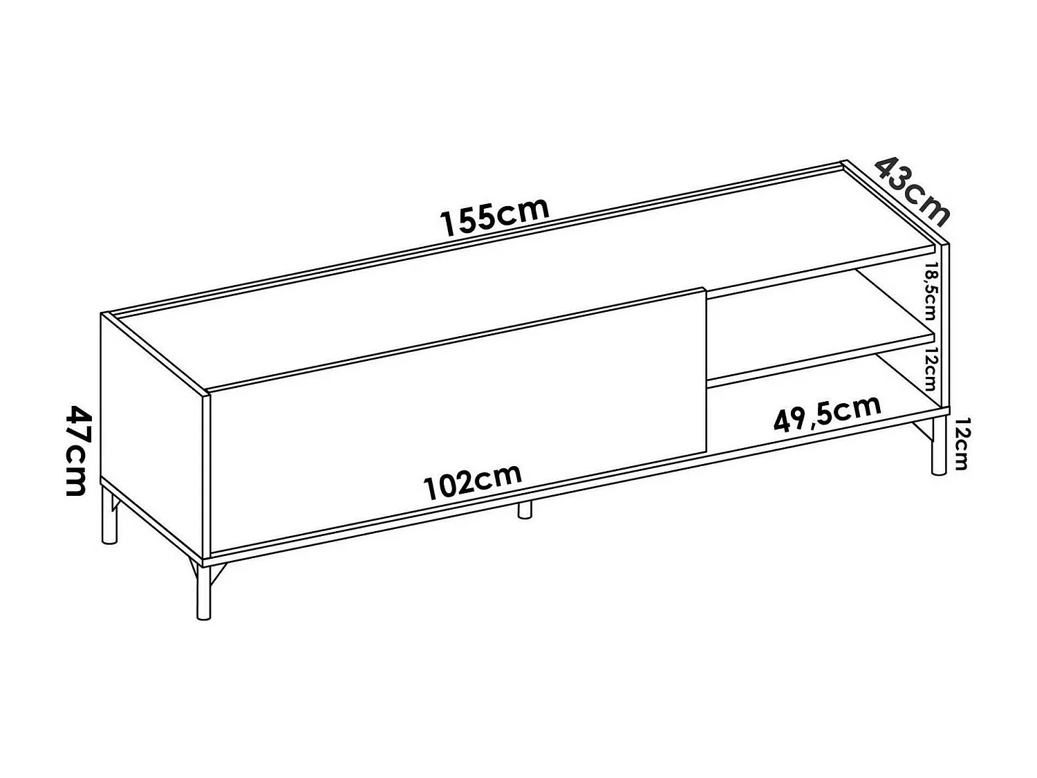 Meuble TV Asinara, Buffet bas de salon, Buffet de salon pour télévision, 155x43h47 cm, Chêne et Anthracite