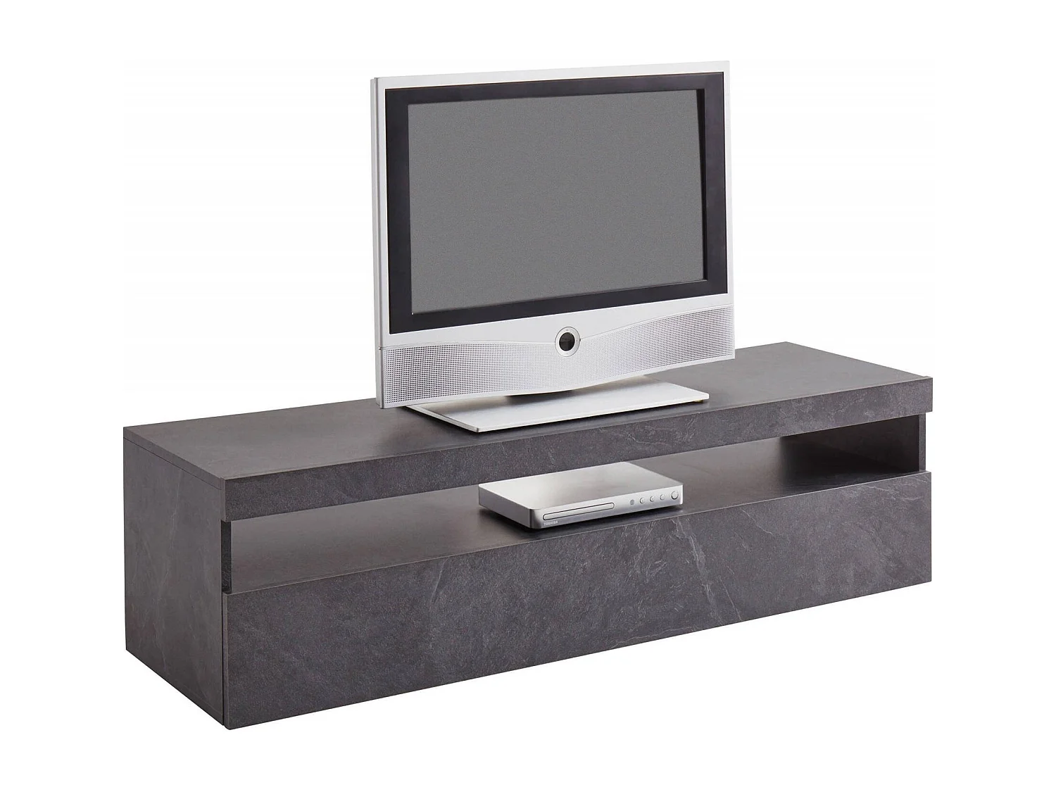 Móvel de TV Ddunca, Aparador baixo de sala com 1 porta, base de móvel de TV, 100% Fabricado na Itália, 130x45h36 cm, Ardósia