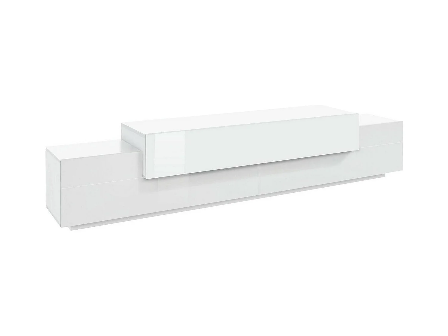 Mueble de televisión Dlamann, Aparador bajo para salón, base soporte TV, 100% Made in Italy, cm 240x45h52, Blanco brillo y mate