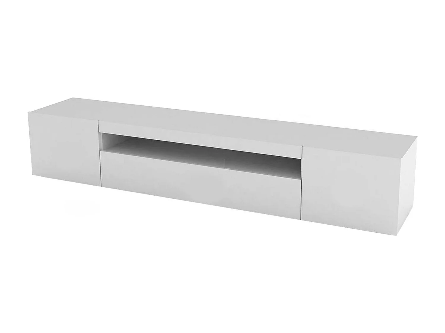 Dafrim TV-meubel, Laag woonkamerdressoir met 3 deuren, TV-meubelbasis, 100% Made in Italy, 200x40h37 cm, Glanzend wit, met LED-licht