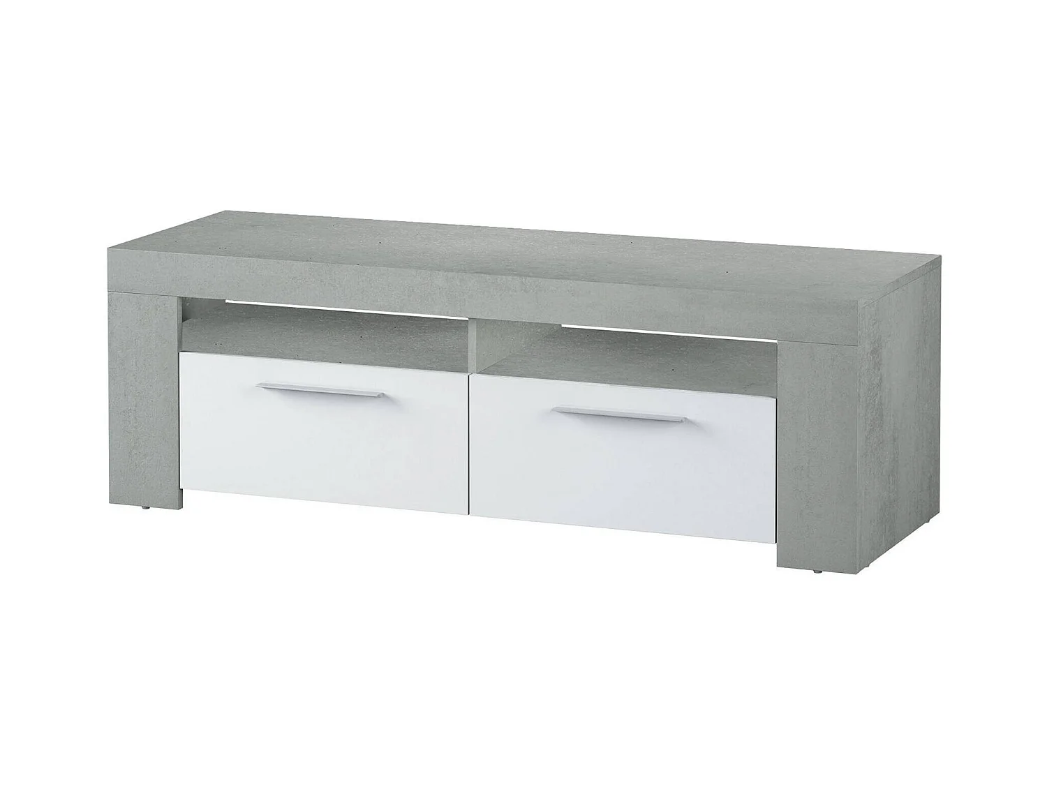 Meuble TV Dmerl, Buffet pour télévision de salon, Meuble TV 2 portes, Buffet bas pour salon, 120x42h40 cm, Blanc et Ciment