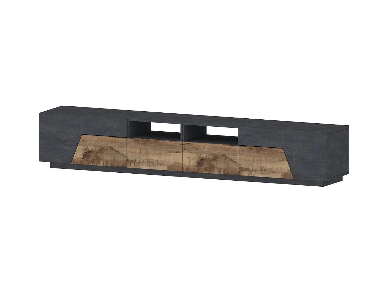 Meuble TV Dfagiol, Buffet bas de salon avec 4 portes, Base pour meuble TV, 100% Made in Italy, 260x43h46 cm, Ardoise et Érable