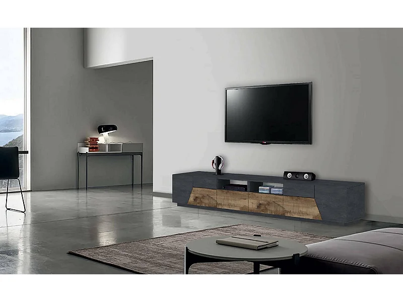 Mobile Porta tv Asdrubale, 2 Cassetti Made in Italy, 43x260x46h cm Grigio Acero