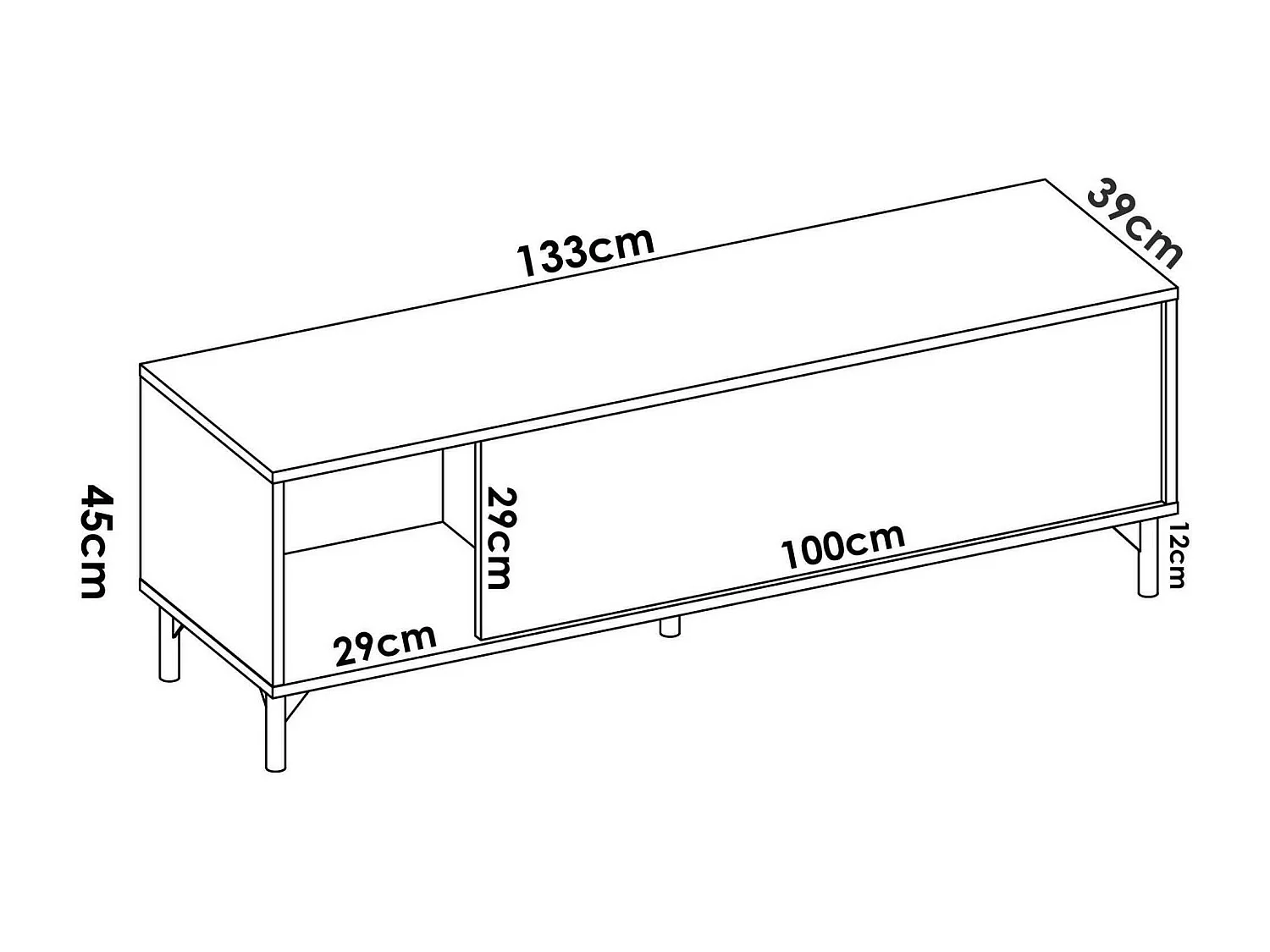 Olimpo TV-meubel, Laag woonkamerdressoir, Woonkamerdressoir voor televisie, 132x39h44 cm, Nodi Eiken en Antraciet