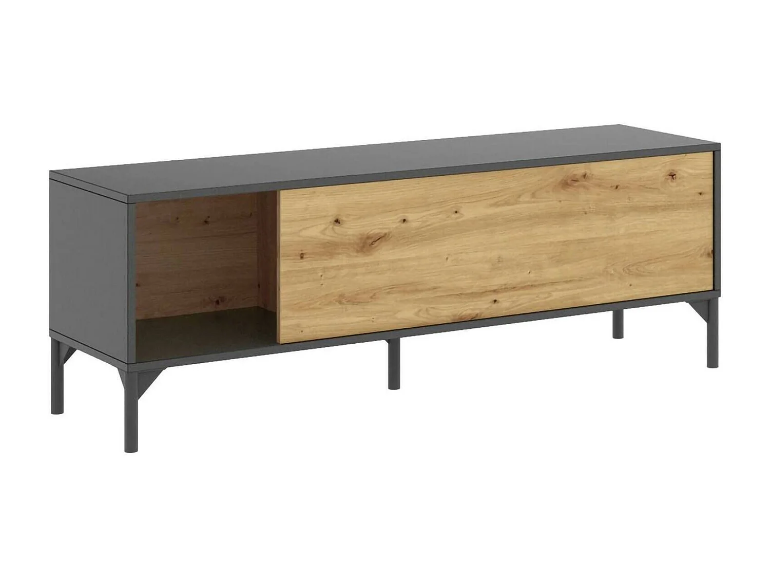 Móvel TV Olimpo, Aparador baixo da sala, Aparador da sala para televisão, 132x39h44 cm, Carvalho Nodi e Antracite