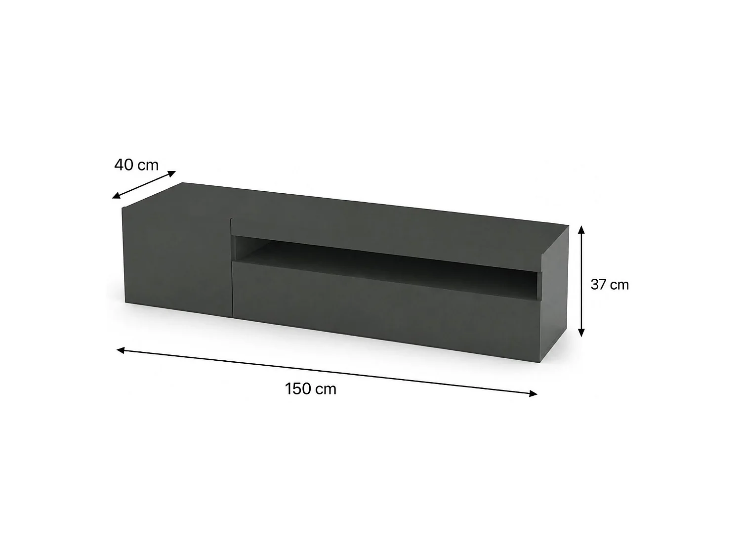 Meuble TV Dmontu, Buffet bas de salon, Base pour meuble TV, 100% Made in Italy, 150x40h37 cm, Anthracite Brillant