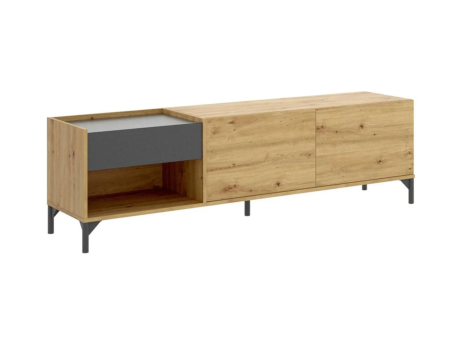 Meuble TV Cengalo, Buffet bas de salon, Buffet de salon pour télévision, 164x39h49 cm, Chêne noué et Anthracite