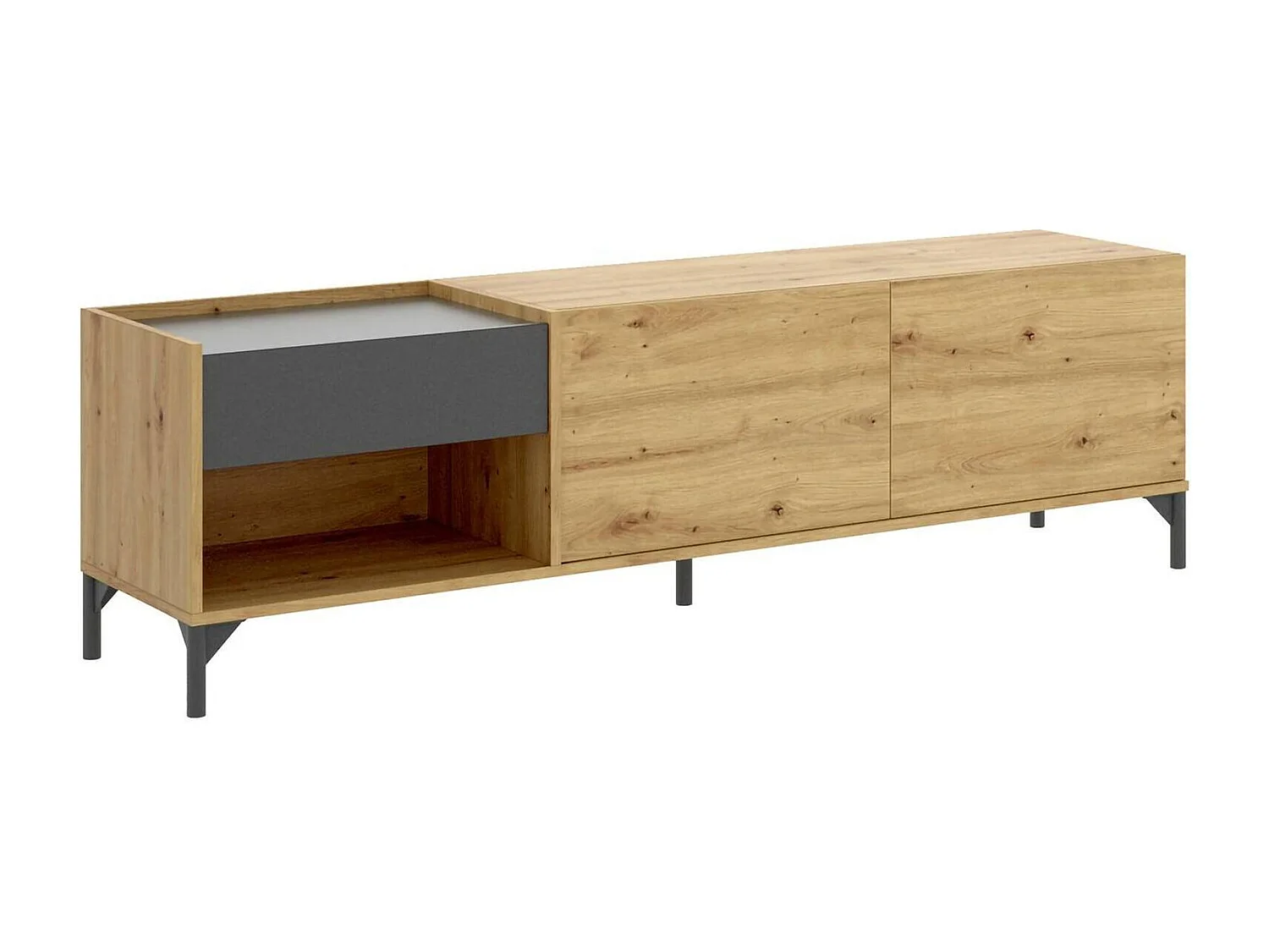 TV-Ständer Cengalo, niedriges Sideboard für Wohnzimmer, Sideboard für Wohnzimmer für Fernseher, 164 x 39 x 49 cm, Eiche Nodes und Anthrazit