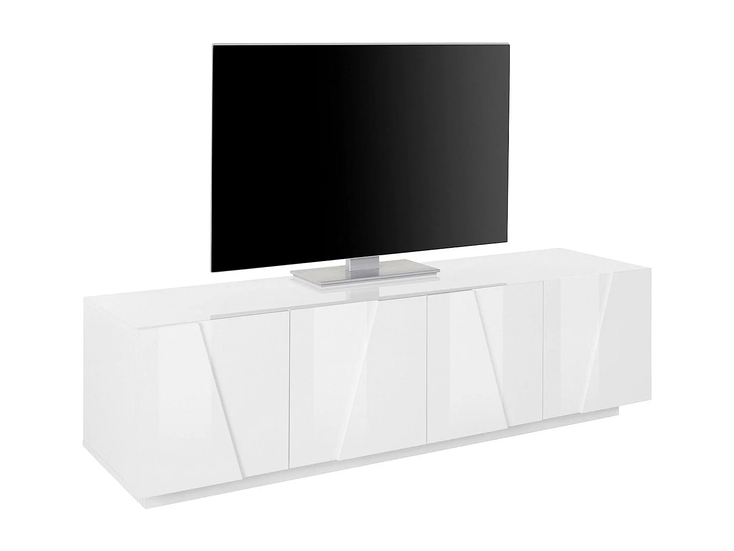 Meuble TV Djungda, Buffet bas de salon, Base pour meuble TV, 100% Made in Italy, 162x44h46 cm, Blanc brillant
