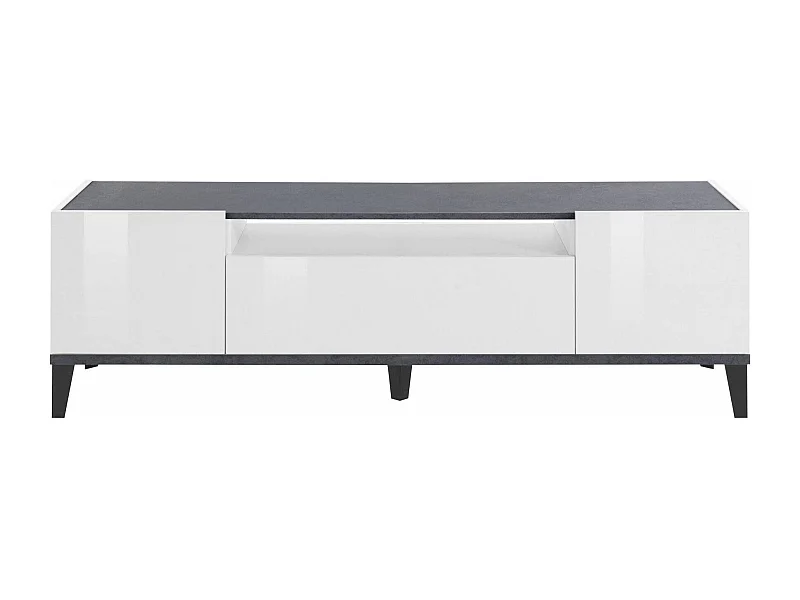 Meuble TV Dfigol, Buffet bas de salon avec 2 portes, Base pour meuble TV, 100% Made in Italy, 160x40h47 cm, Blanc brillant et ardoise
