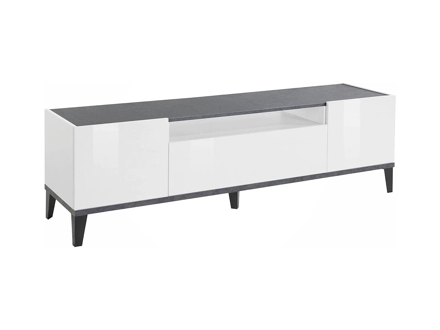 Meuble TV Dfigol, Buffet bas de salon avec 2 portes, Base pour meuble TV, 100% Made in Italy, 160x40h47 cm, Blanc brillant et ardoise