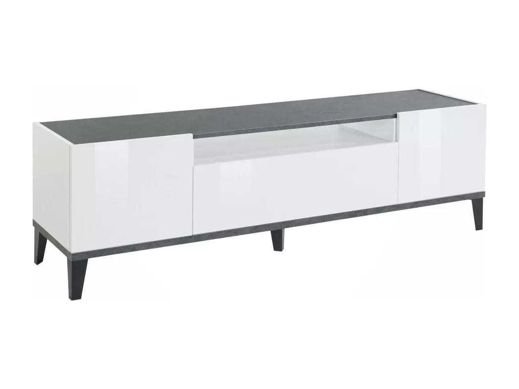 Kauf Unique Fernsehschrank Dfigol, Niedriges Sideboard für Wohnzimmer mit 2 Türen, Sockel für TV-Möbel, 100 % Made in Italy, cm 160x40h47, Weiß glänzend und Schiefer