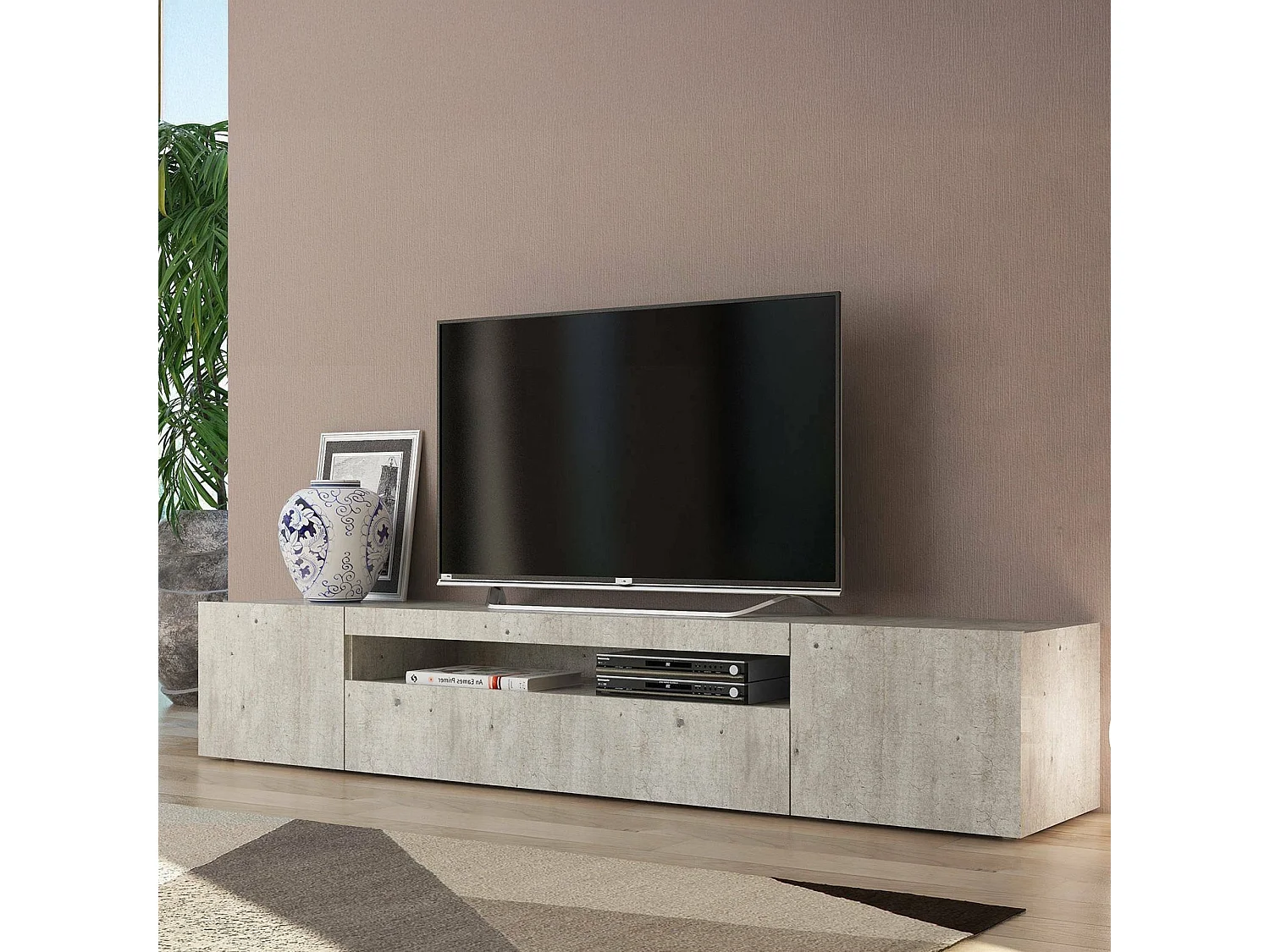 Mobile Porta tv Amore, 2 Ripiani Made in Italy, 40x200x37h cm Grigio Cemento