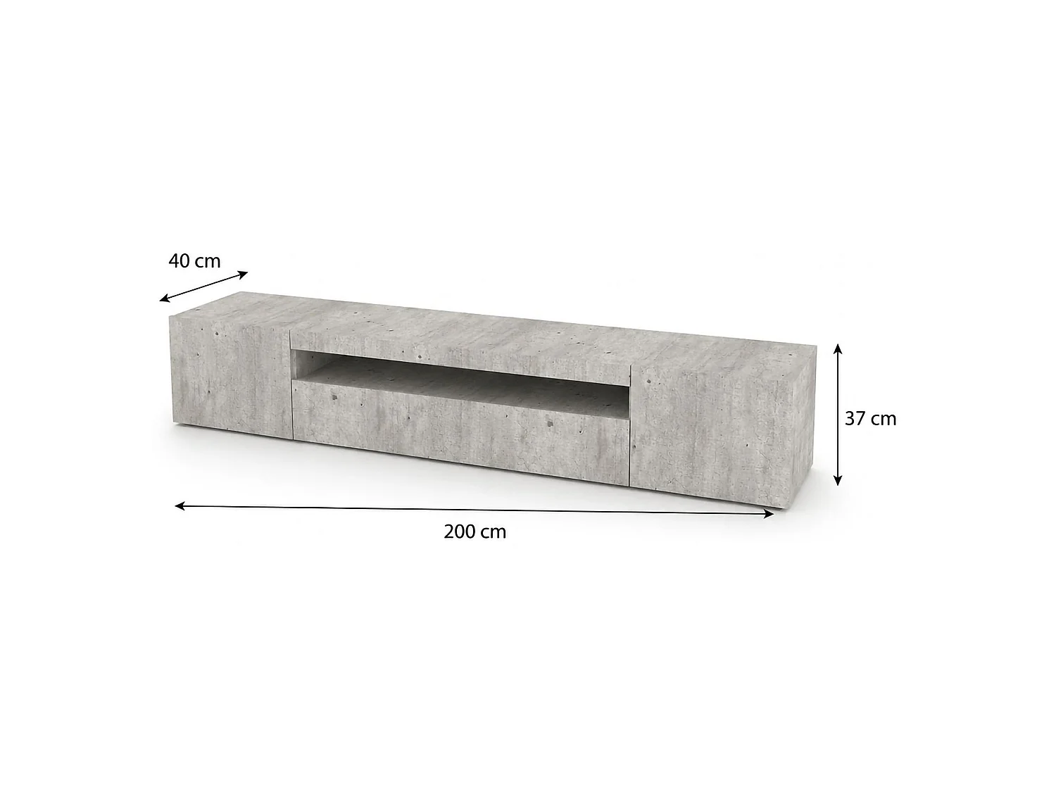Meuble TV Dafrim, Buffet bas de salon avec 3 portes, Base pour meuble TV, 100% Made in Italy, 200x40h37 cm, Ciment