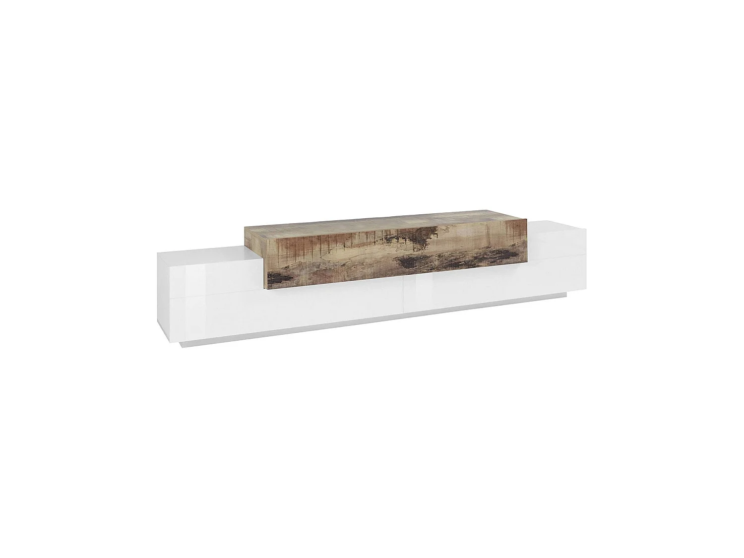 Meuble TV Dlamann, Buffet bas de salon, Base pour meuble TV, 100% Made in Italy, 240x45h52 cm, Blanc brillant et érable