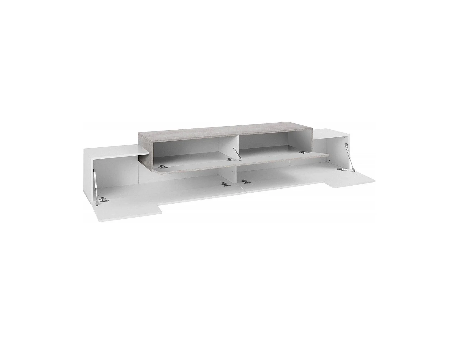Meuble TV Dlamann, Buffet bas de salon, Base pour meuble TV, 100% Made in Italy, 240x45h52 cm, Blanc brillant et érable