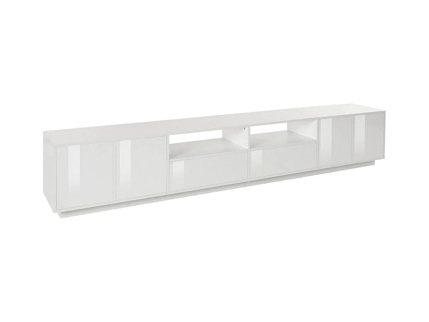Fernsehschrank Orazio, Niedriges Sideboard für Wohnzimmer, Sockel für TV-Möbel, 100 % Made in Italy, cm 260x41h46, weiÃŸ glänzend