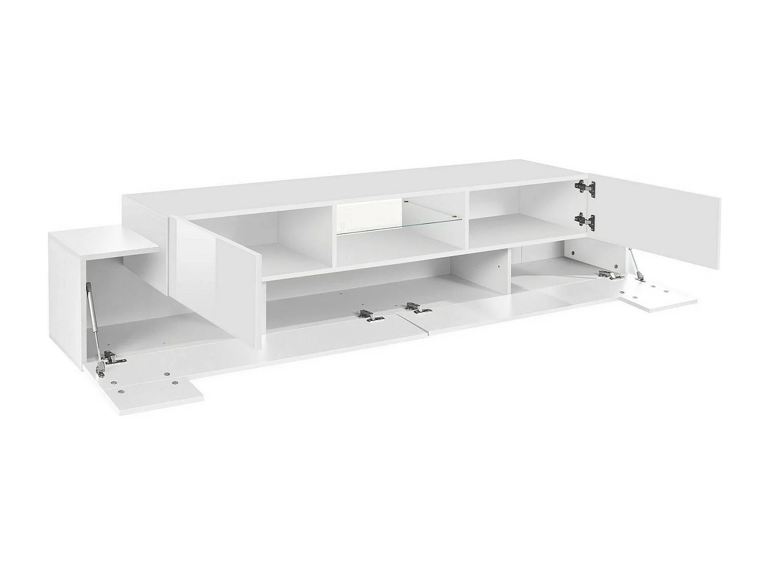 Mobile porta TV Vincenzo, Credenza bassa da soggiorno, Base porta TV, 100% Made in Italy, cm 220x40h51, Bianco lucido