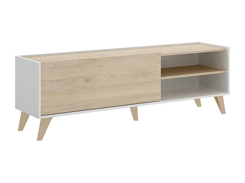 Meuble TV Dacerbi, Buffet bas de salon, Buffet de salon pour télévision, 155x43h47 cm, Chêne et Blanc